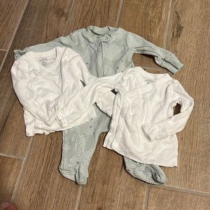 Carters Bunny Onesie and 2 white wraparound tees-never used!